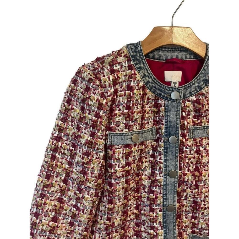 Ecru Womens Small Tweed Knit Button Up Jacket Beetroot - Picture 3 of 13